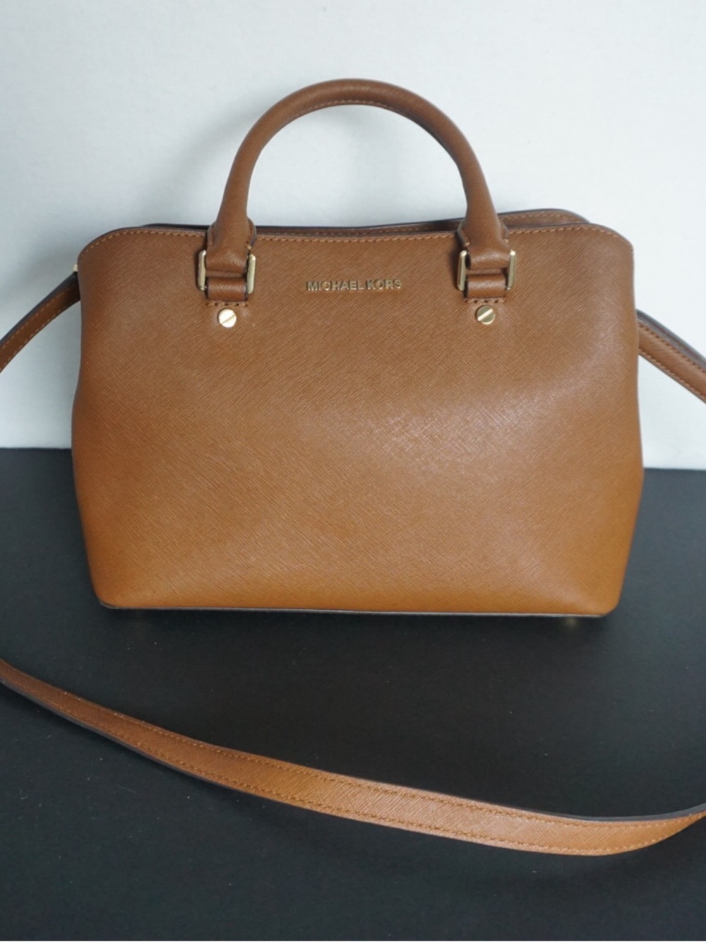 Michael Kors Brown Medium Satchel Top Handle Zip, Detachable Strap Gold HW
